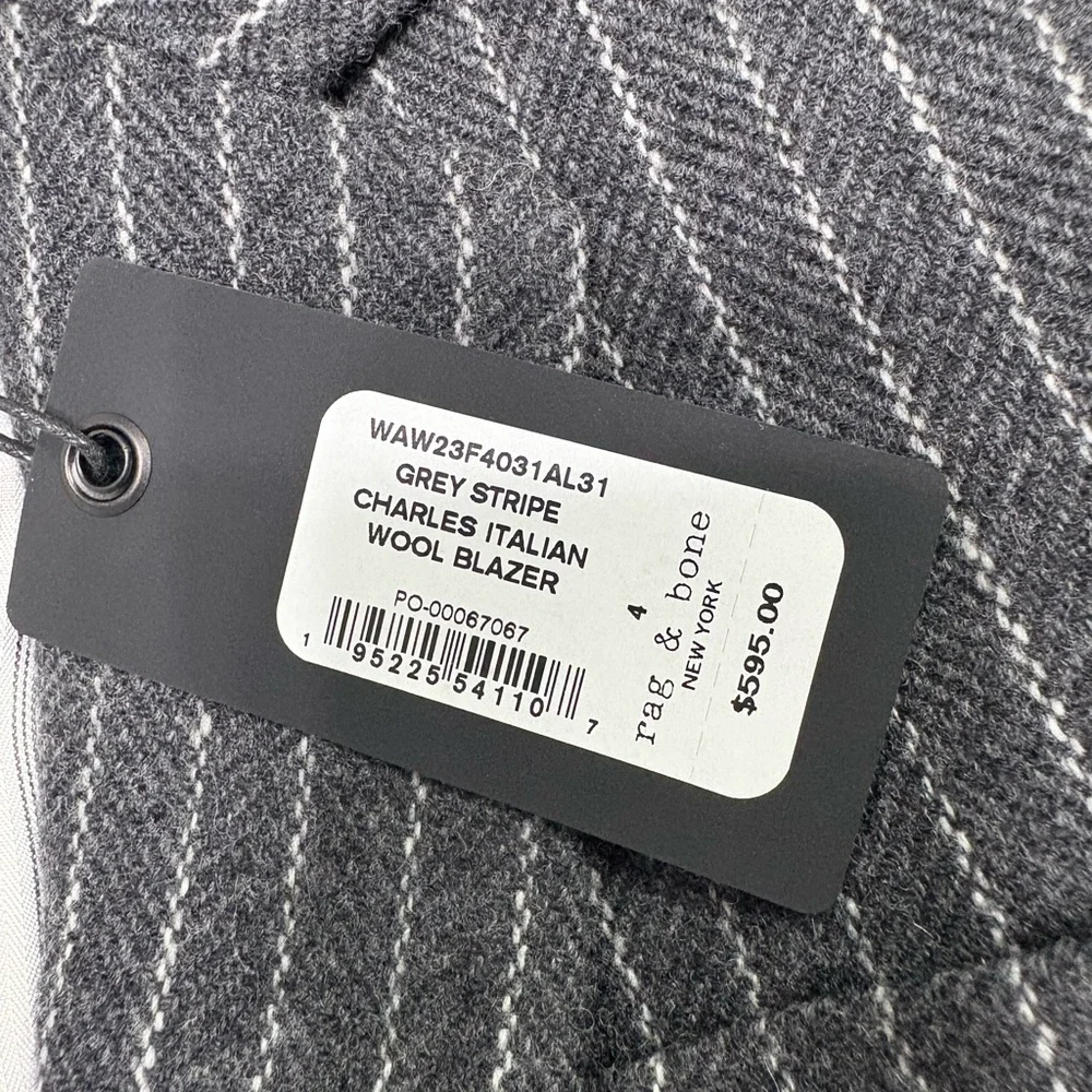 NWT | Rag & Bone Grey Stripe Charles Italian Wool Blazer - Picture 5 of 10